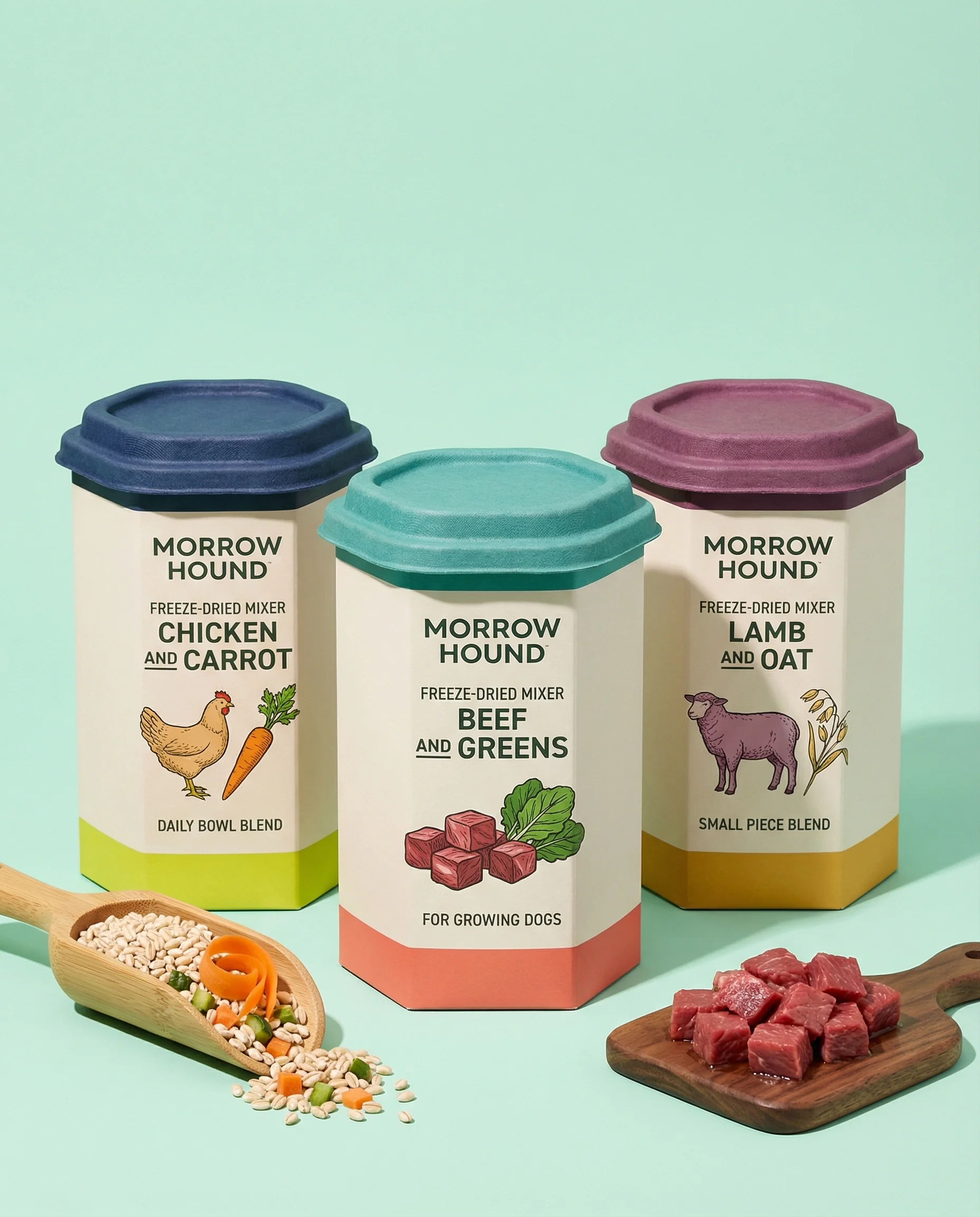 Dog Mixer Trio scene example for Shopify Product Image Guide for Ecommerce Teams
